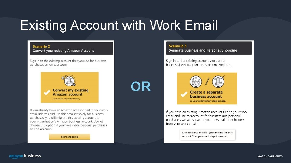 Existing Account with Work Email OR AMAZON CONFIDENTIAL 