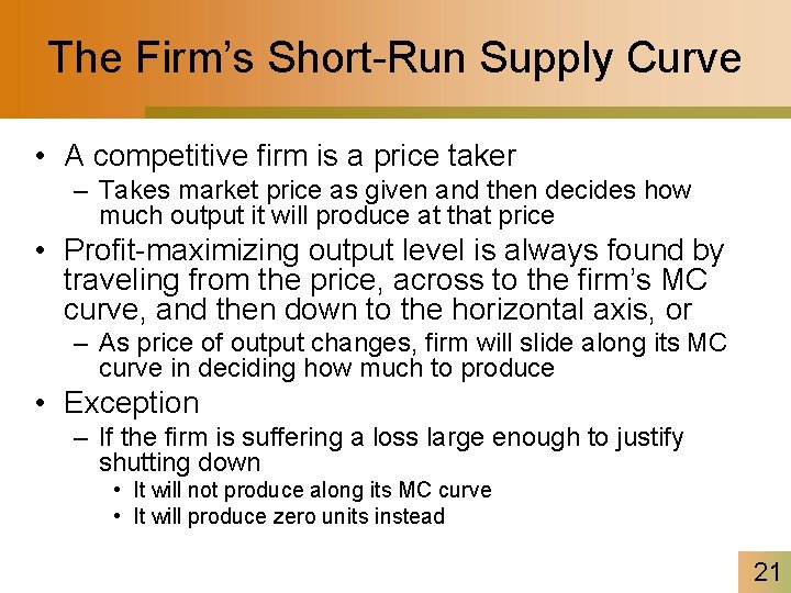 The Firm’s Short-Run Supply Curve • A competitive firm is a price taker –