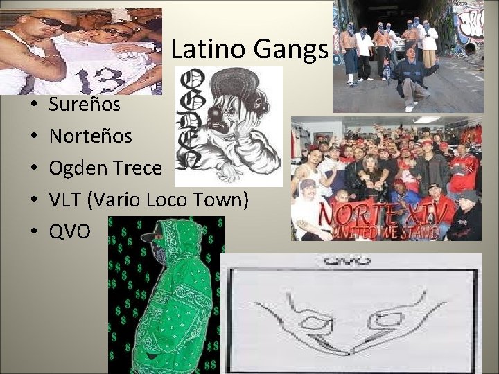 Latino Gangs • • • Sureños Norteños Ogden Trece VLT (Vario Loco Town) QVO