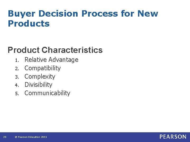 Buyer Decision Process for New Products Product Characteristics 1. 2. 3. 4. 5. 20 Buyer Decision Process for New Products Product Characteristics 1. 2. 3. 4. 5. 20