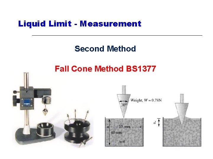 Liquid Limit - Measurement Second Method Fall Cone Method BS 1377 