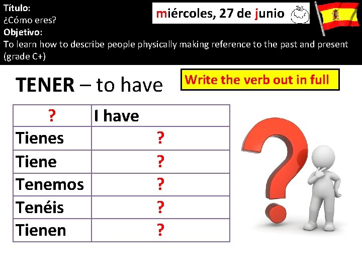 Título: miércoles, 27 de junio ¿Cómo eres? Objetivo: To learn how to describe people