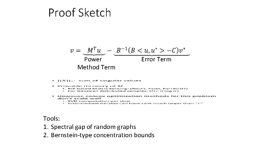 Proof Sketch Power Method Term Error Term Tools: 1. Spectral gap of random graphs