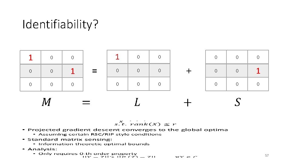 Identifiability? 1 0 0 0 = 1 0 0 0 0 + 0 0