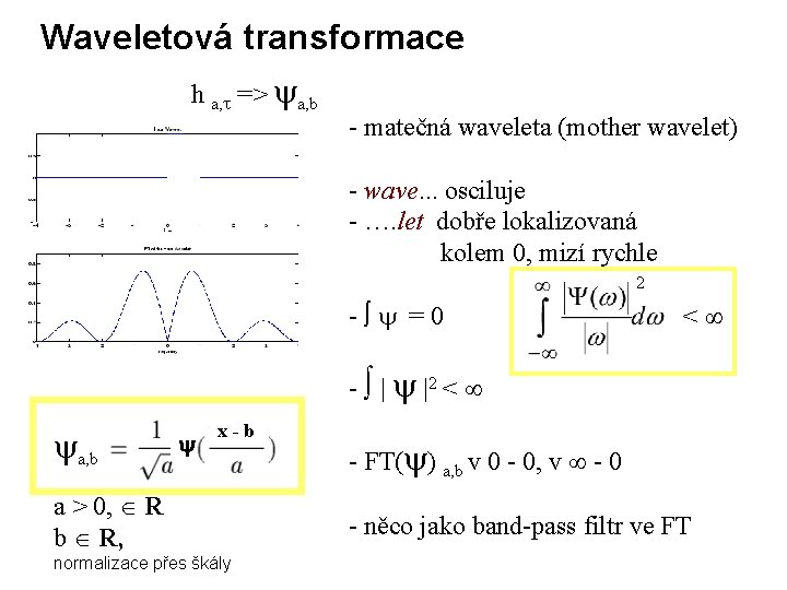 Waveletová transformace h a, => a, b - matečná waveleta (mother wavelet) - wave.