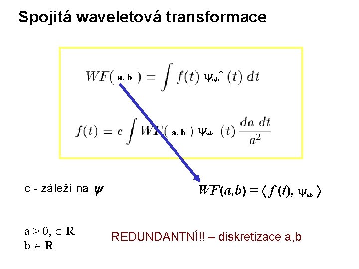 Spojitá waveletová transformace a, b* a, b c - záleží na a > 0,