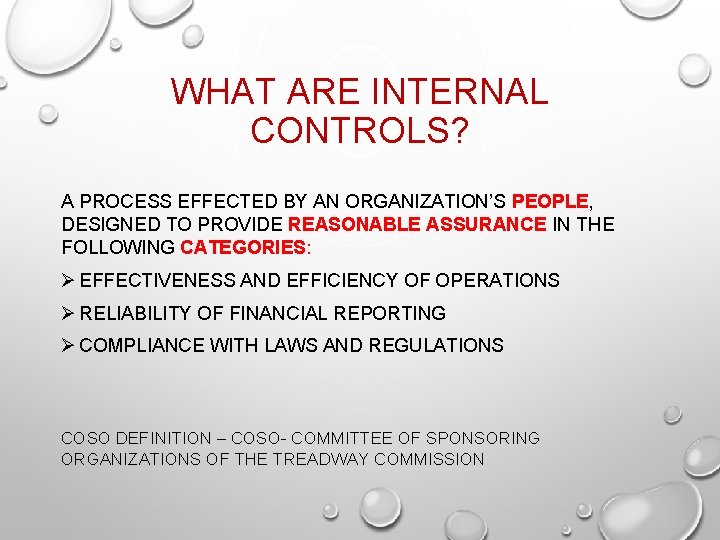 WHAT ARE INTERNAL CONTROLS? A PROCESS EFFECTED BY AN ORGANIZATION’S PEOPLE, DESIGNED TO PROVIDE