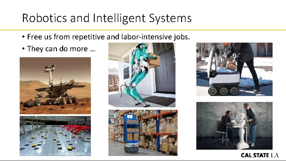 Robotics and Intelligent Systems • Free us from repetitive and labor-intensive jobs. • They
