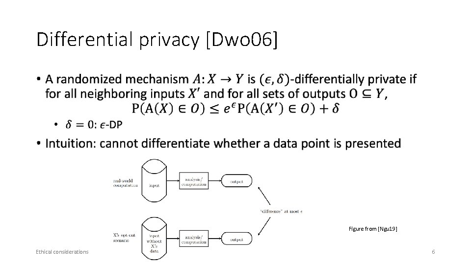Differential privacy [Dwo 06] • Figure from [Ngu 19] Ethical considerations 6 