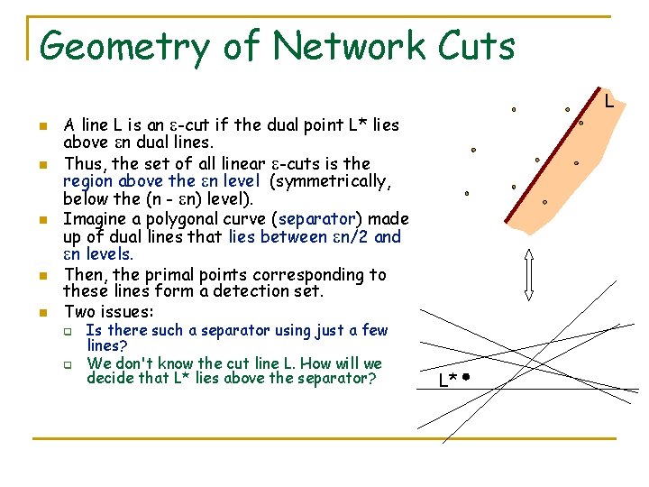 Geometry of Network Cuts n n n L A line L is an -cut