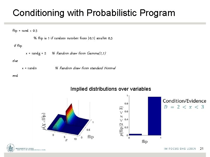 Conditioning with Probabilistic Program flip = rand < 0. 5 % flip is 1