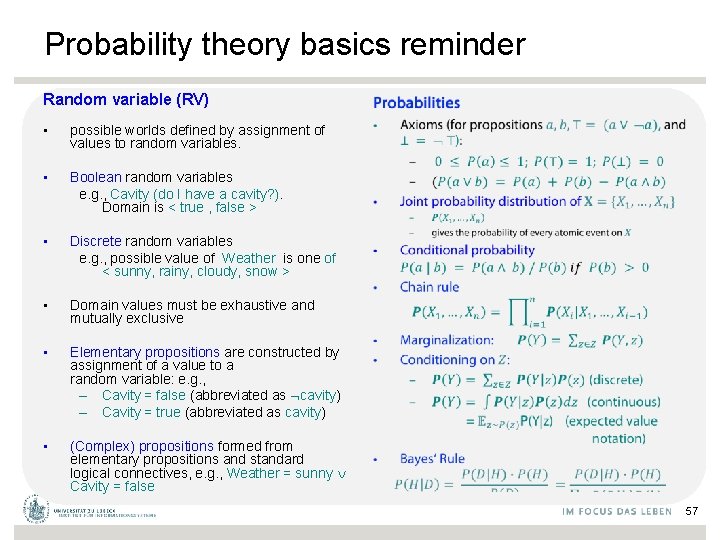 Probability theory basics reminder Random variable (RV) • possible worlds defined by assignment of