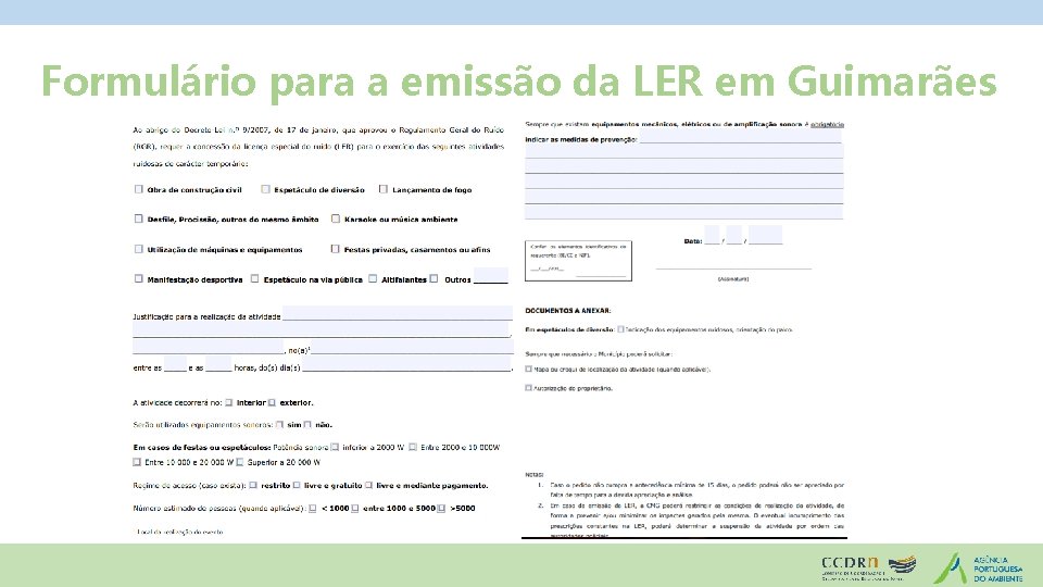 Formulário para a emissão da LER em Guimarães 