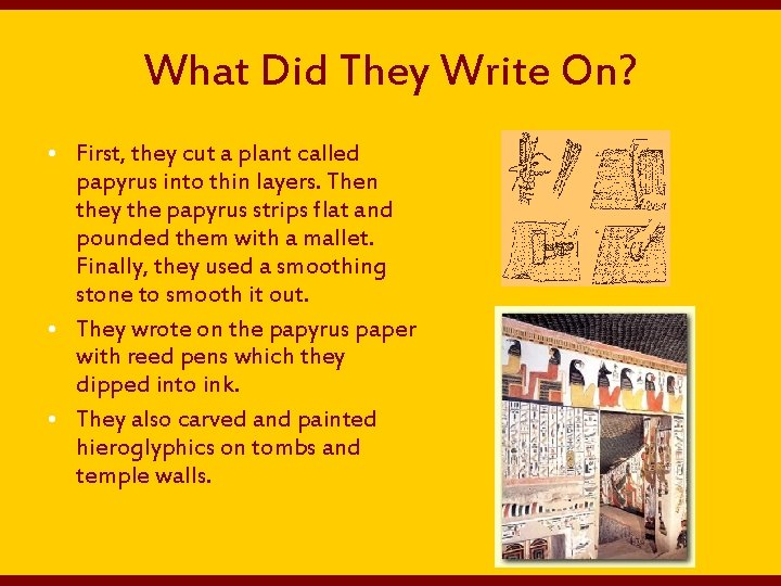 What Did They Write On? • First, they cut a plant called papyrus into