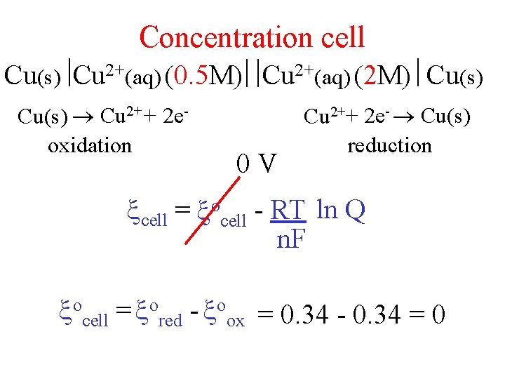 Concentration cell Cu(s) Cu 2+(aq) (0. 5 M) Cu 2+(aq) (2 M) Cu(s) Cu