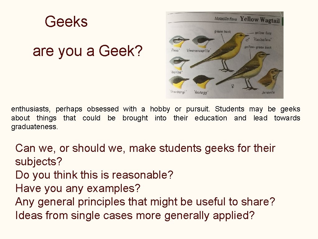 Geeks are you a Geek? enthusiasts, perhaps obsessed with a hobby or pursuit. Students
