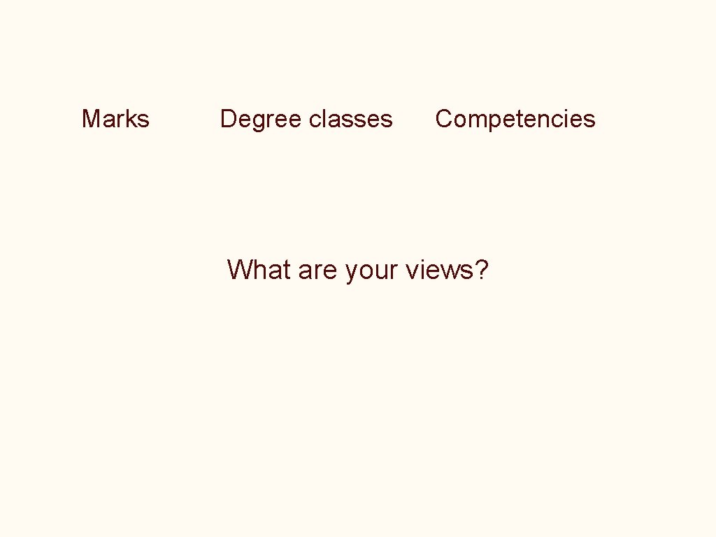 Marks Degree classes Competencies What are your views? 