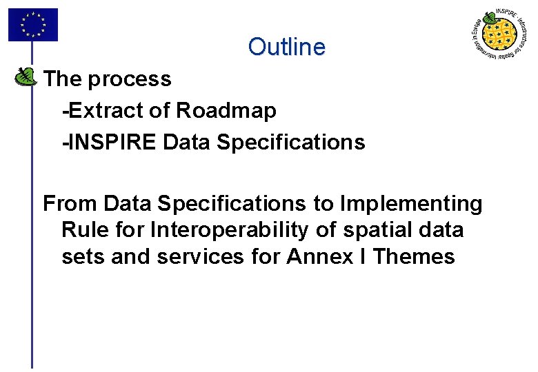 Outline The process -Extract of Roadmap -INSPIRE Data Specifications From Data Specifications to Implementing