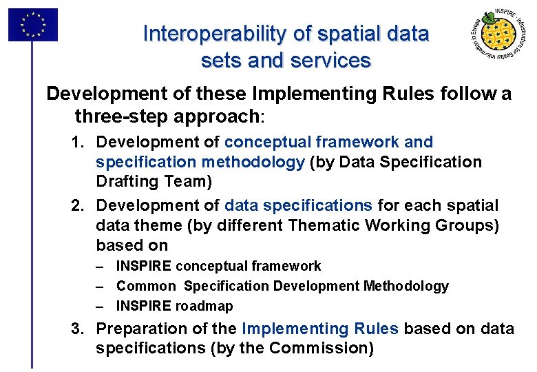 Interoperability of spatial data sets and services Development of these Implementing Rules follow a