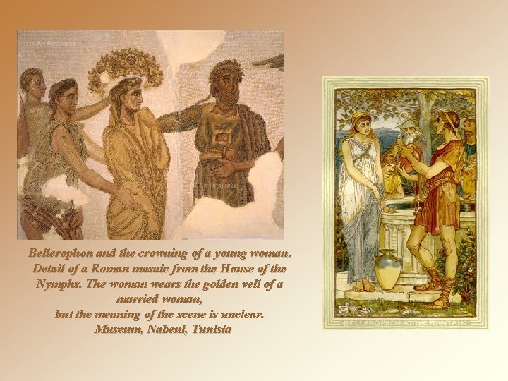 Bellerophon and the crowning of a young woman. Detail of a Roman mosaic from Bellerophon and the crowning of a young woman. Detail of a Roman mosaic from