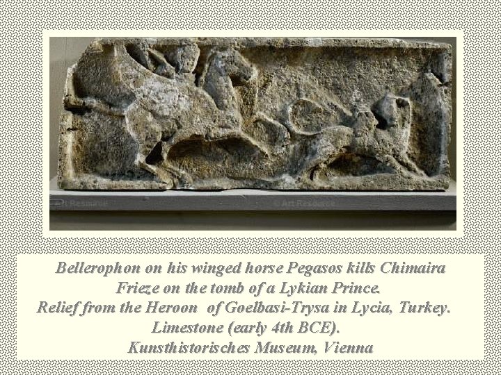 Bellerophon on his winged horse Pegasos kills Chimaira Frieze on the tomb of a