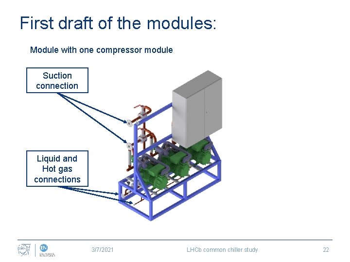First draft of the modules: Module with one compressor module Suction connection Liquid and