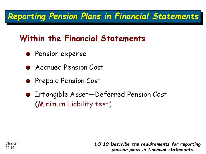 Reporting Pension Plans in Financial Statements Within the Financial Statements Pension expense Accrued Pension