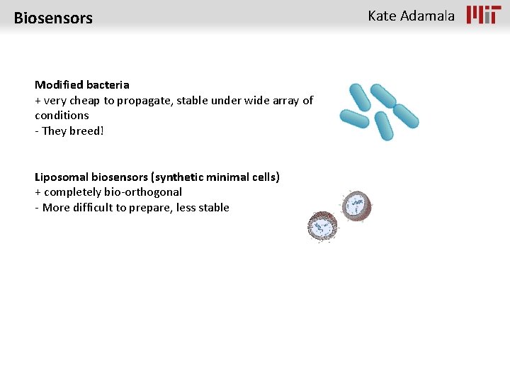 Biosensors Modified bacteria + very cheap to propagate, stable under wide array of conditions