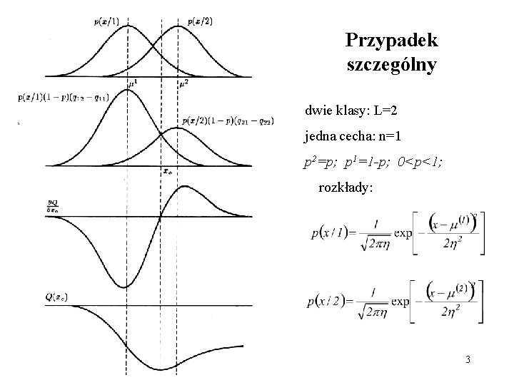 Przypadek szczególny dwie klasy: L=2 jedna cecha: n=1 p 2=p; p 1=1 -p; 0<p<1;