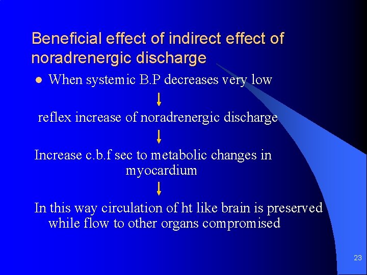 Beneficial effect of indirect effect of noradrenergic discharge l When systemic B. P decreases