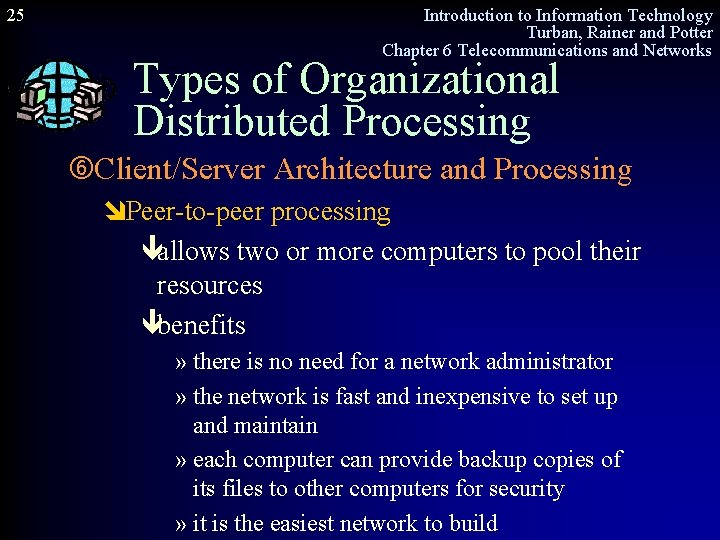 25 Introduction to Information Technology Turban, Rainer and Potter Chapter 6 Telecommunications and Networks