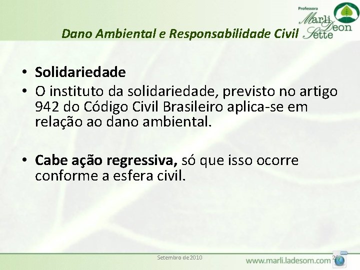 Dano Ambiental e Responsabilidade Civil • Solidariedade • O instituto da solidariedade, previsto no