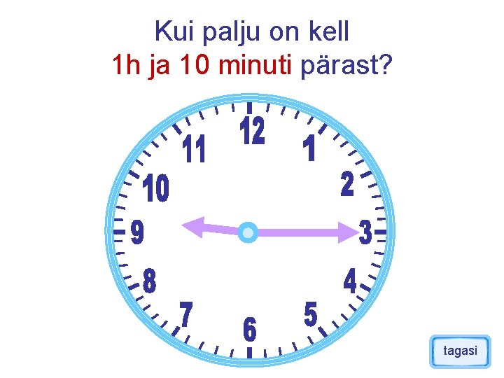 Kui palju on kell 1 h ja 10 minuti pärast? tagasi 