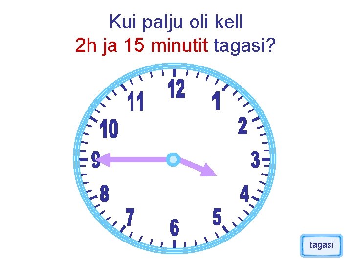 Kui palju oli kell 2 h ja 15 minutit tagasi? tagasi 