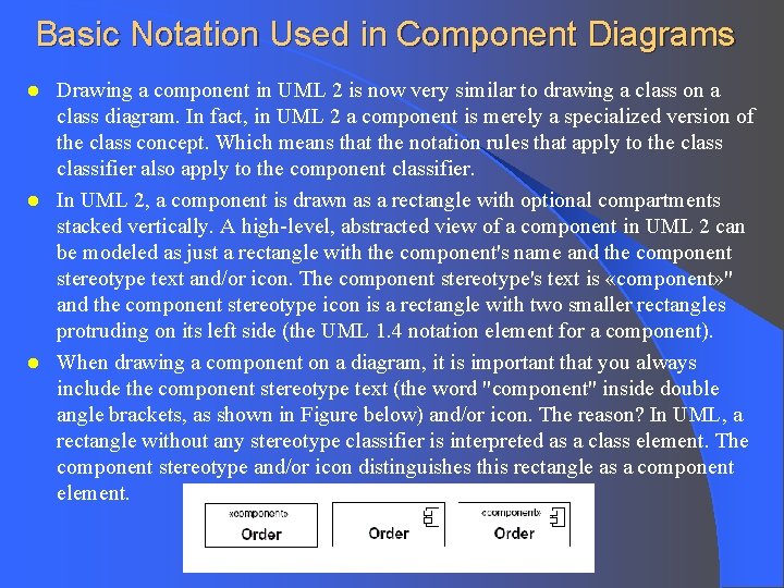 Basic Notation Used in Component Diagrams Drawing a component in UML 2 is now