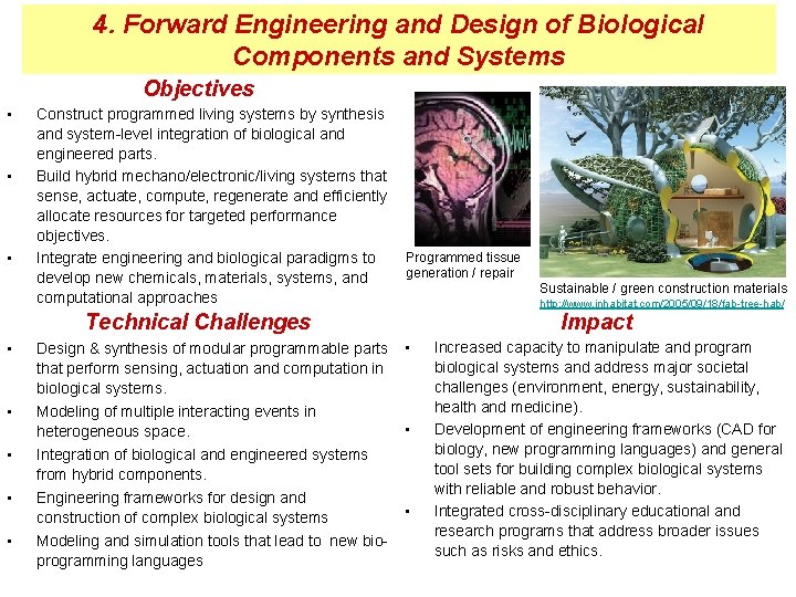 4. Forward Engineering and Design of Biological Components and Systems Objectives • • •