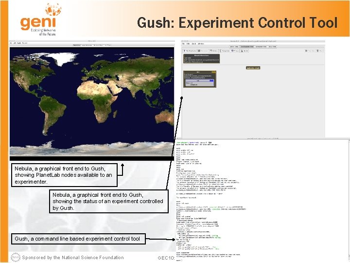 Gush: Experiment Control Tool Nebula, a graphical front end to Gush, showing Planet. Lab