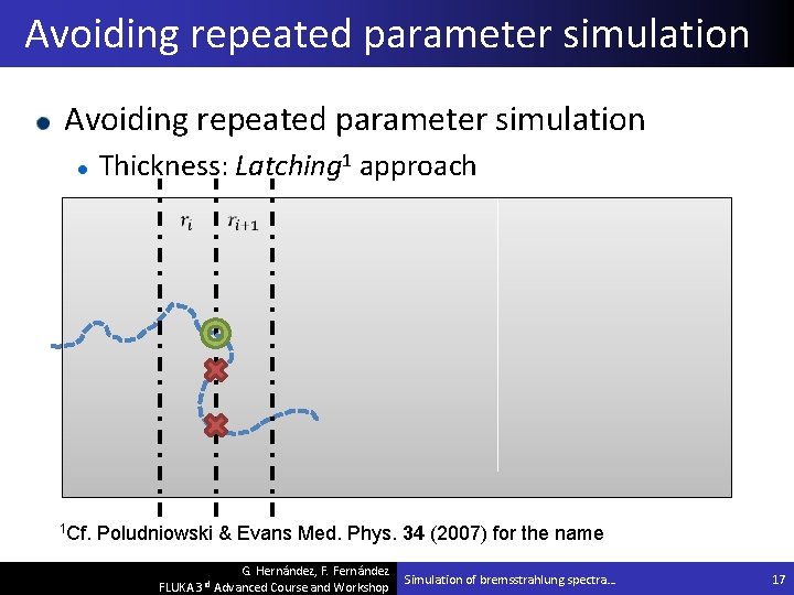 Avoiding repeated parameter simulation Thickness: Latching 1 approach 1 Cf. Poludniowski & Evans Med.