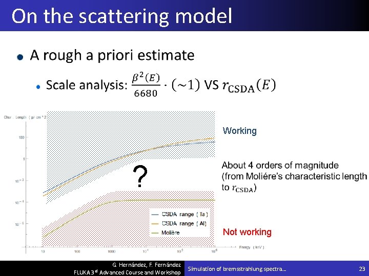 On the scattering model Working ? Not working G. Hernández, F. Fernández FLUKA 3