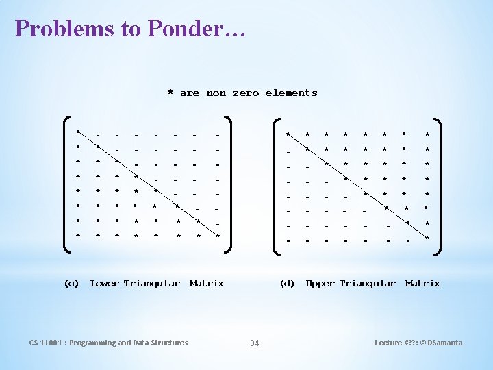 Problems to Ponder… * are non zero elements * * * * * *