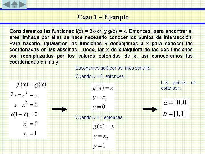Caso 1 – Ejemplo Consideremos las funciones f(x) = 2 x-x 2, y g(x)