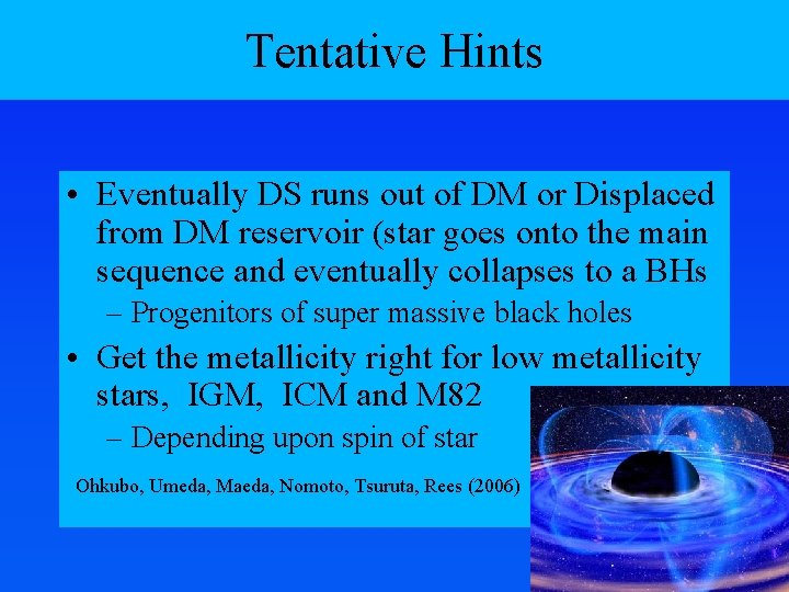 Tentative Hints • Eventually DS runs out of DM or Displaced from DM reservoir