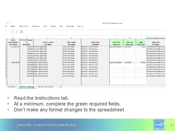  • Read the Instructions tab. • At a minimum, complete the green required