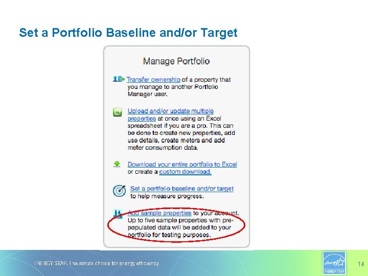 Set a Portfolio Baseline and/or Target 14 