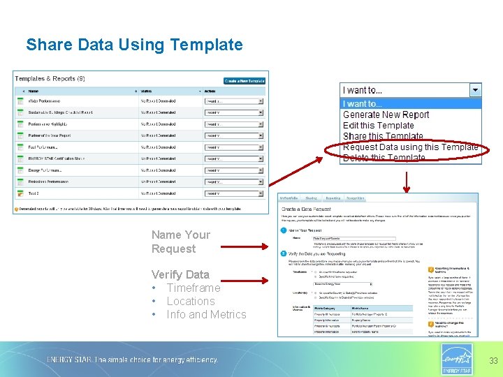 Share Data Using Template Name Your Request Verify Data • Timeframe • Locations •