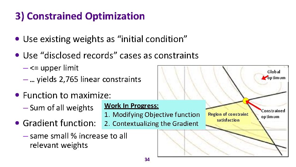 3) Constrained Optimization Use existing weights as “initial condition” Use “disclosed records” cases as