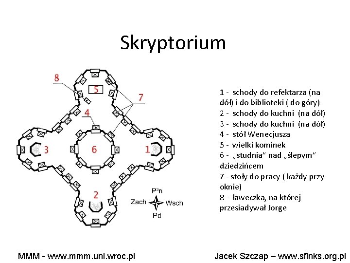 Skryptorium 1 - schody do refektarza (na dół) i do biblioteki ( do góry)