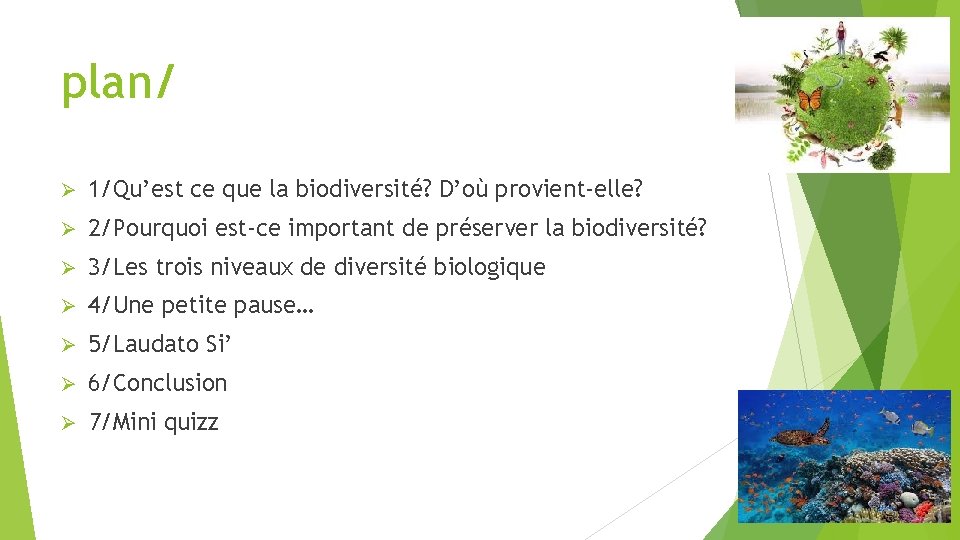 plan/ Ø 1/Qu’est ce que la biodiversité? D’où provient-elle? Ø 2/Pourquoi est-ce important de