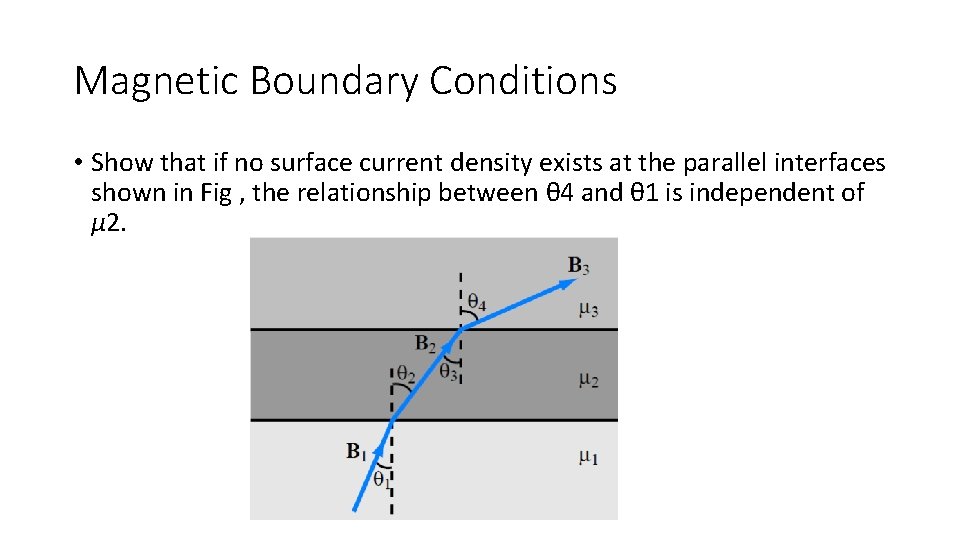 Magnetic Boundary Conditions • Show that if no surface current density exists at the