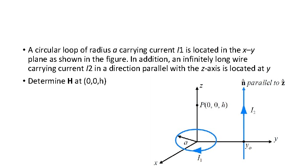  • A circular loop of radius a carrying current I 1 is located